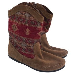 Brown and Red Patterned Women's Boots